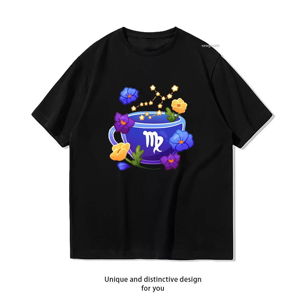 Simplified Virgo Zodiac Teacup T-shirt woman man Casual cotton summer printed t shirts Adult streetwear camisetas O-neck