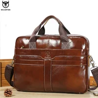 BULLCAPTAIN-Bolso de cuero para ordenador portátil de 15 ""para hombre, maletín de trabajo, bolsa de viaje de negocios, capa superior, 053