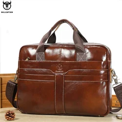 BULLCAPTAIN Leather Laptop Bag, Top Layer Leather 15