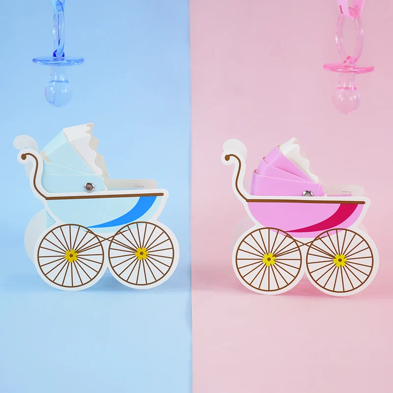 Creative Baby Carriage Candy Box Pink Blue Baby Shower Gift Packaging Boxes Kids Birthday Gender Reveal Baptism Party Decoration