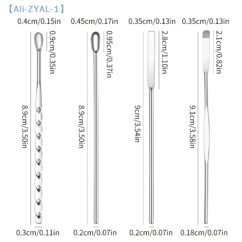 【ZYAL-1】4 قطعة مسمار الفن اثارة قضيب أداة الفولاذ المقاوم للصدأ مسحوق السائل هلام البولندية ملعقة ملعقة الأساس خلط أداة