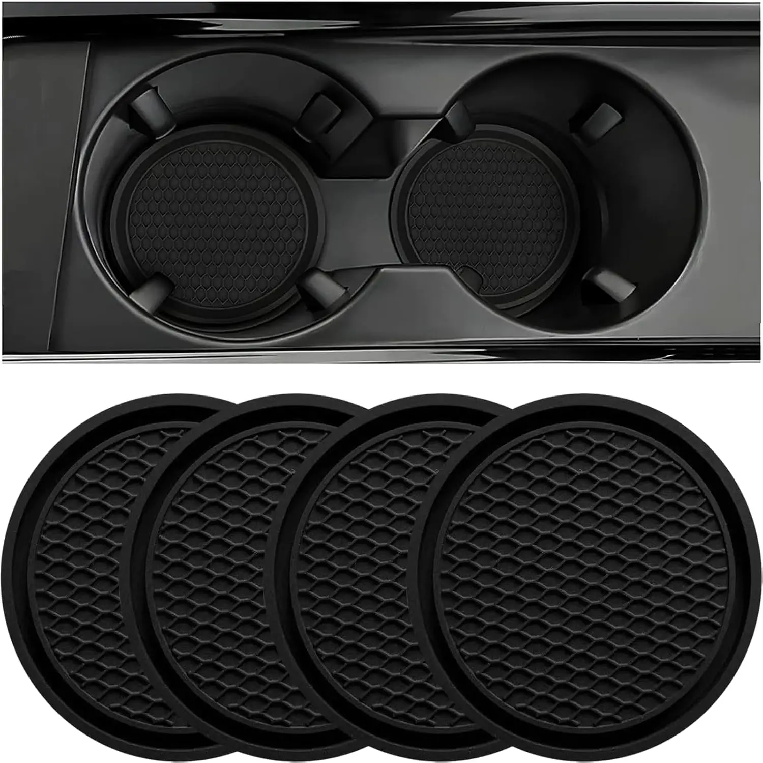 

2pcs Car Cup Coaster Silicone Car Cup Holder Coasters Non-Slip Heat-Resistant Interior Accessories Black Vehicle Supplies