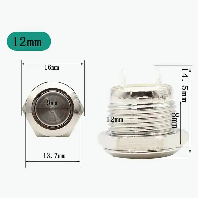 12/16/19/22/25/30mm di Reset Momentaneo Breve Interruttore di Pulsante del Metallo FAI DA TE ultrasottile Lampada di Tocco Impermeabile Con La Luce