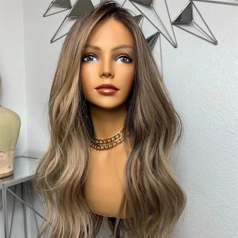 

Average Size Cap Ombre Blonde Brown Synthetic HD Lace Wig Glueless Wig Lace Front Natural Wig 100% Premium Synthetic Fiber Wig