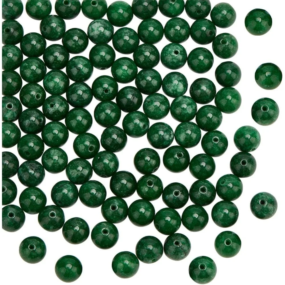 96Pcs 8mm Natural Green Jade Bead Dyed Gemstone Loose Beads Round Spacer Beads Natural Malaysia Jade Bead Dark Green making kit