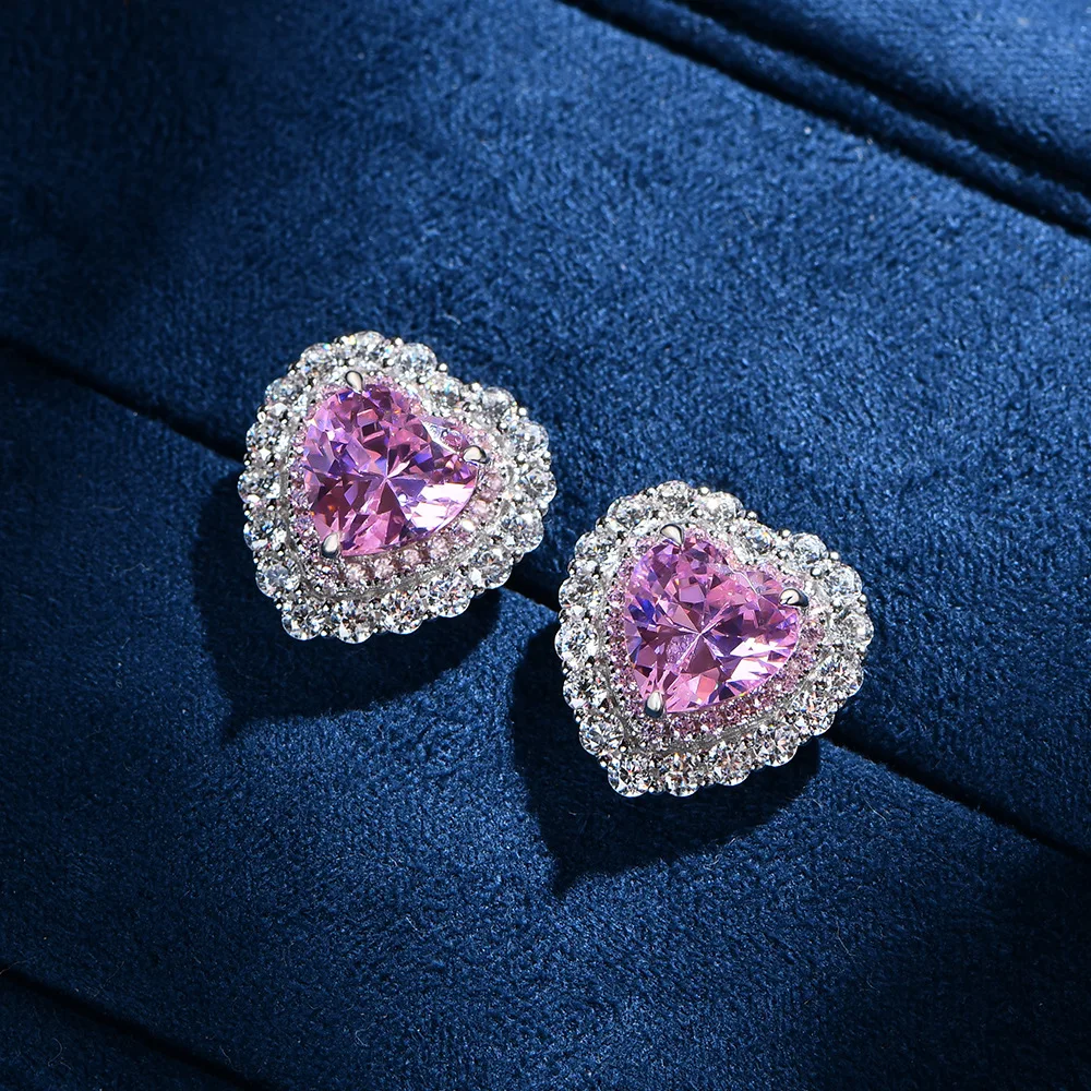Real S925 Silver Heart Earrings Women 8mm Heart Diamond Earrings Female 5A Zircon Original Design Luxury Jewelry Girl Gift