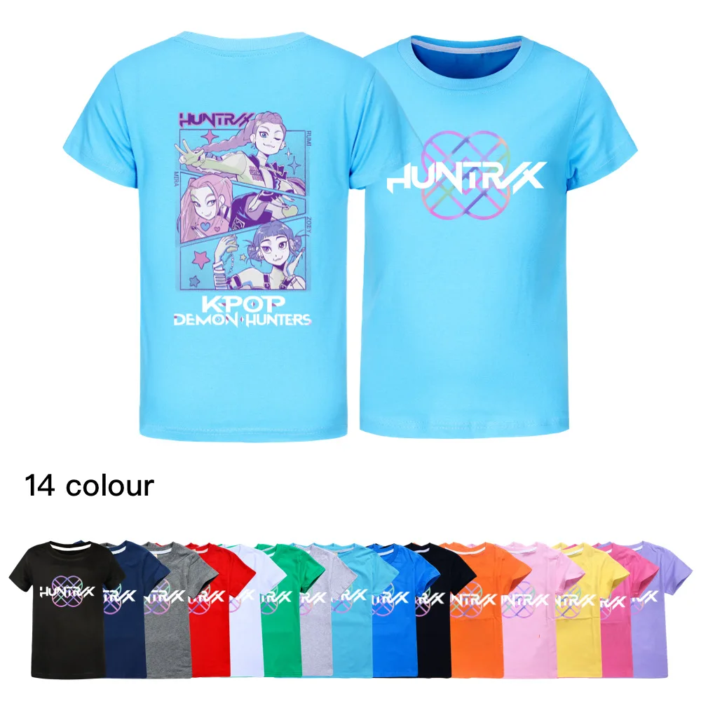 Kpop شيطان الصيادين الاطفال بلايز الكرتون الصيف موضة بنين تي شيرت الفتيات القطن قصير الأكمام ملابس خارجية الأطفال قصيرة الأكمام بلايز