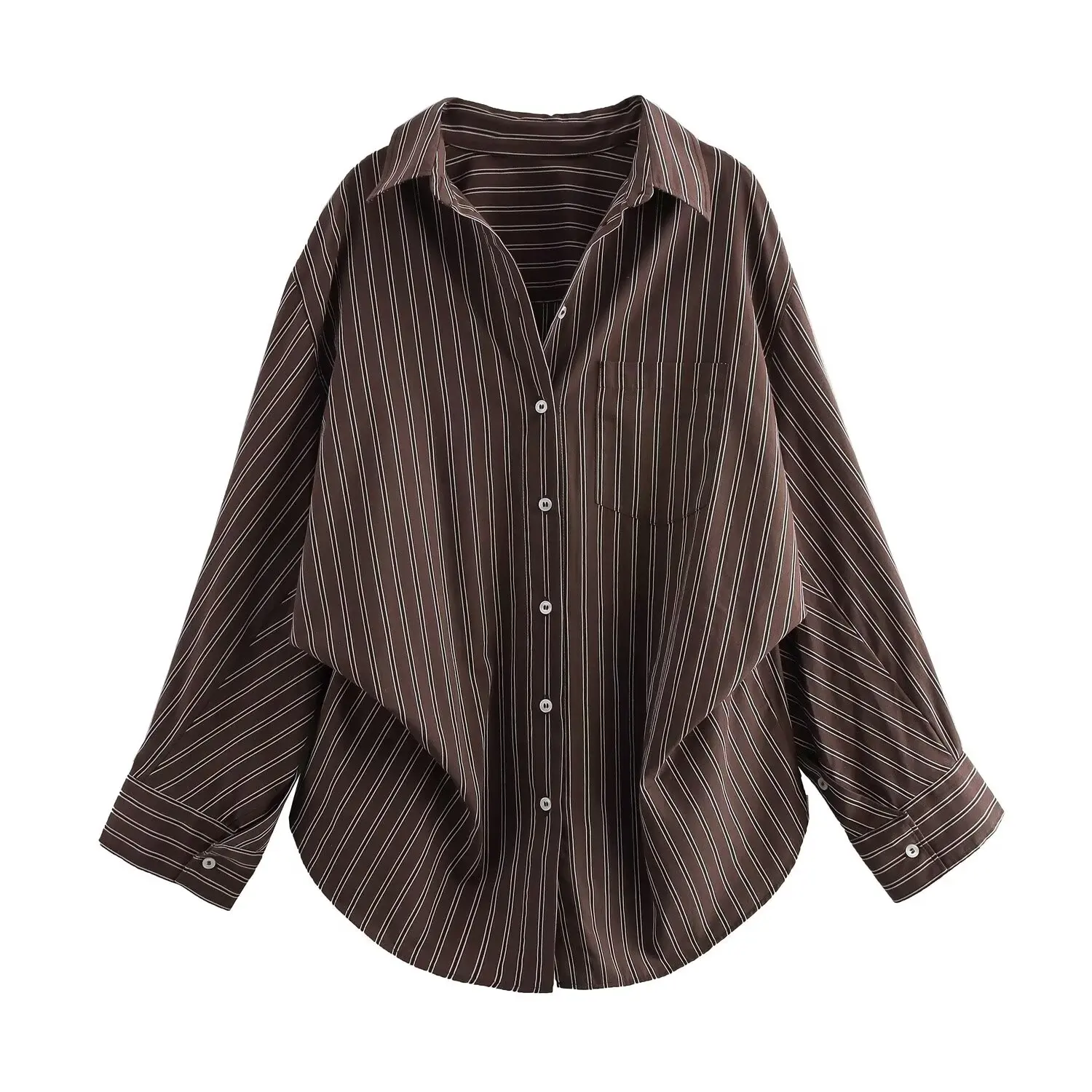 Autumn Blouses Woman Trendy Solid Stripe Turn-Down Collar Long Sleeve Buttons Single Breasted Female Street Shirts