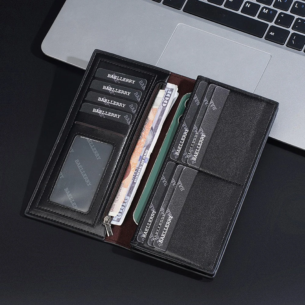 Carteira masculina luxuosa com zíper, proteção RFID, fina, macia, couro genuíno, organizador de vários cartões, antifurto