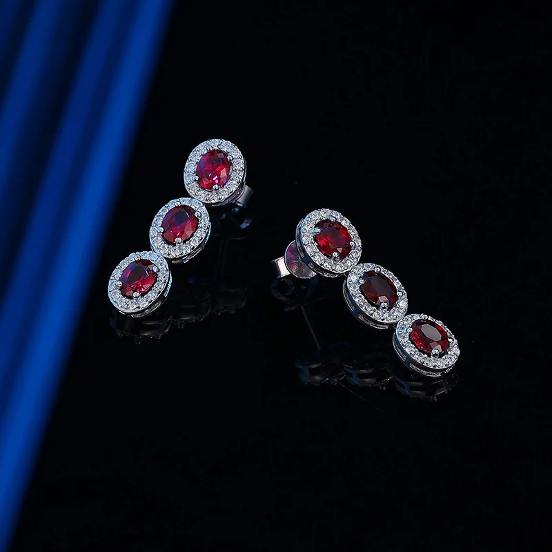 

LYCFN 4*6 мм овальной огранки с рубиновым драгоценным камнем серьги с кисточками из серебра 925 пробы, выращенные в лаборатории для женщин, женские ювелирные изделия, серьги в подарок