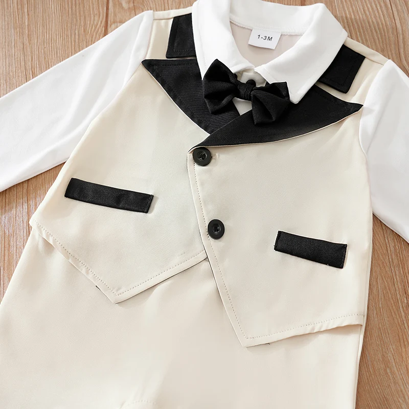 ملابس حديثي الولادة بدلة رجالية للحفلات مريحة وناعمة للأولاد والبنات للربيع والخريف بأكمام طويلة