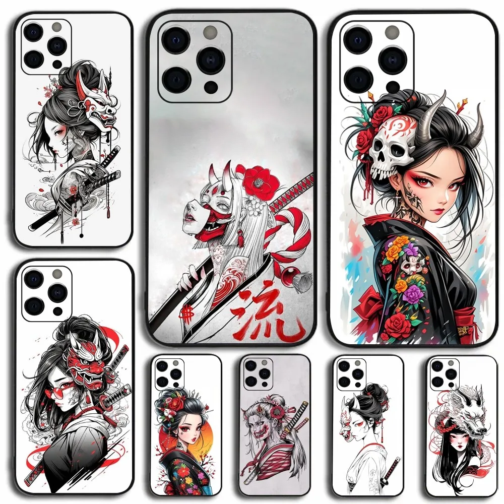 

Japanese Geisha Woman Phone Case For iPhone 15,14,13,12,11,Pro,X,XS,Max,XR,Plus,Mini Soft Black Cover