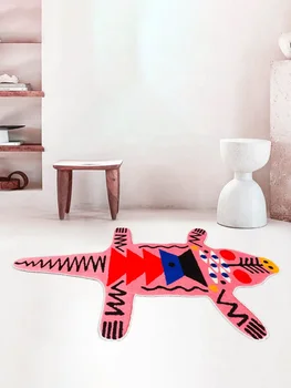 พรมห้องนอนรูปจระเข้สีชมพูเสื่อเสือสีส้มพรมตกแต่งน่ารักพรมนุ่มพรมเรขาคณิตลวดลายชาติพันธุ์ลายสัตว์ชนเผ่า