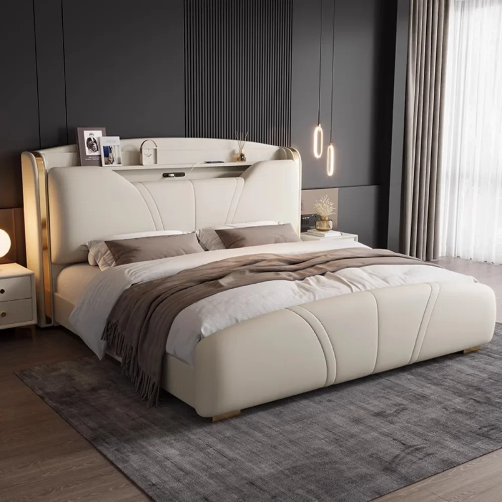 

Двуспальная кровать 150x200 см в минималистичном стиле с изысканным хранением, роскошная скандинавская кровать размера Queen (180x200 см), мебель для дома и аксессуары для сна.