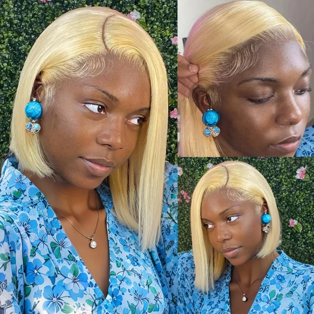 

Short Straight Bob Wig Human Hair Wigs Blonde 613 Colored 13x4 Lace Frontal Wig Pre Plucked Brazilian Remy Wigs For Women