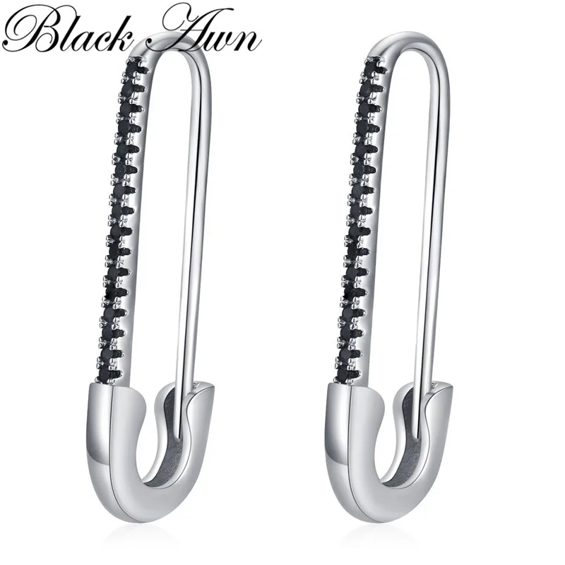 Black Awn 2024 New Hoop Earrings for Women Classic Silver Color Trendy Spinel Engagement Fashion Jewelry I253