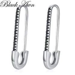 Black Awn 2026 New Hoop Earrings for Women Classic Silver Color Trendy Spinel Engagement Fashion Jewelry I253
