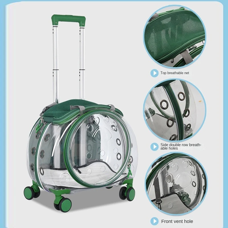 2024 New Pet Cats Trolley trasparente Out Trolley traspirante Cat BagTravel valigia portatile Space Box quattro stagioni bagaglio per cani