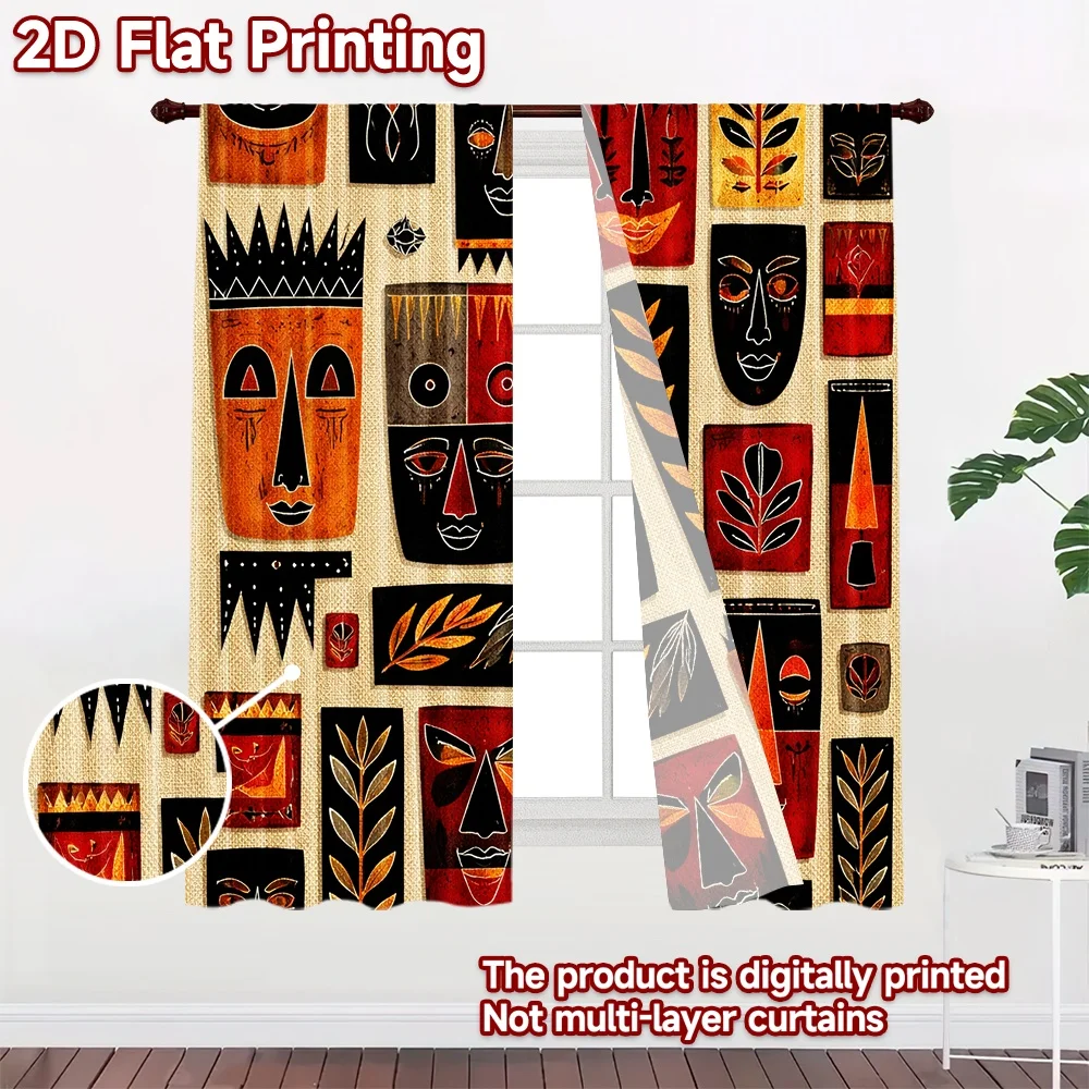 2D flat printing 2pcs Curtain Party Curtain Faces and Leaves Digital Printed Polyester Drapes Festive Wall Decor for Indoor