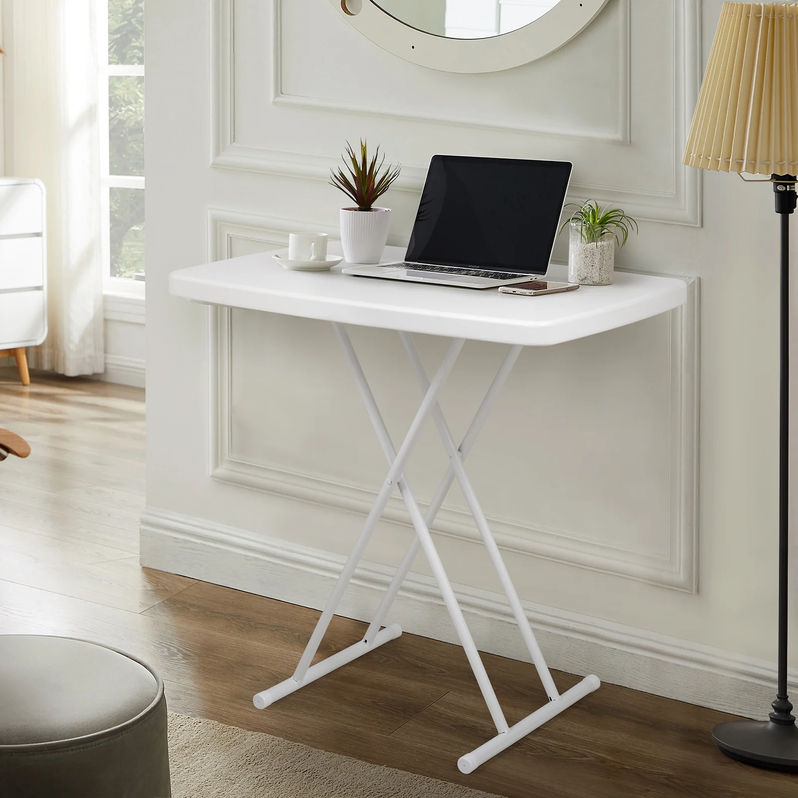 Folding Table Writing Desk with Adjustable Height for Study Office Home Use