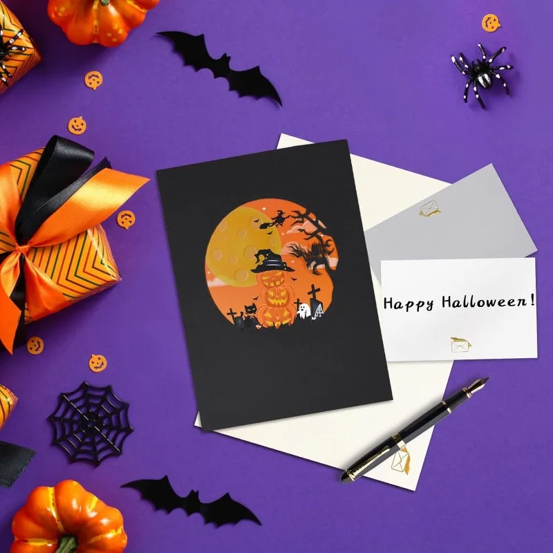 Halloween 3D Pop Up Card with Envelope Handmade Greeting Card Pumpkin Design for Kids Christmas Thanksgiving Party