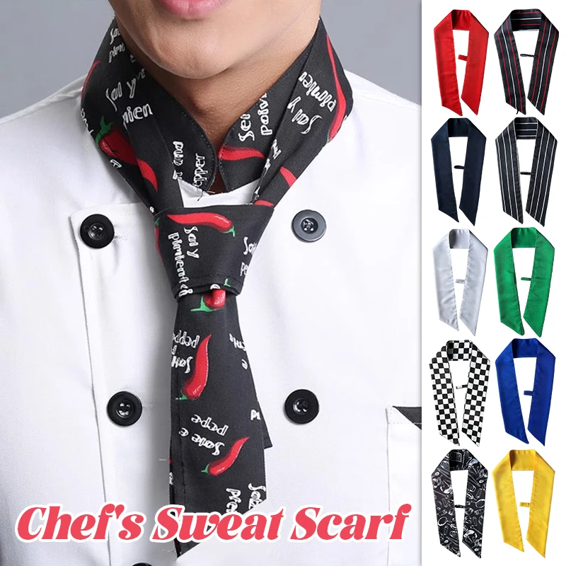 Unisex Chef Scarf Sweat Towel with Elastic Loop Cotton Kitchen Neck Tie for Men Women Restaurant Waiter Neckerchief Breathable