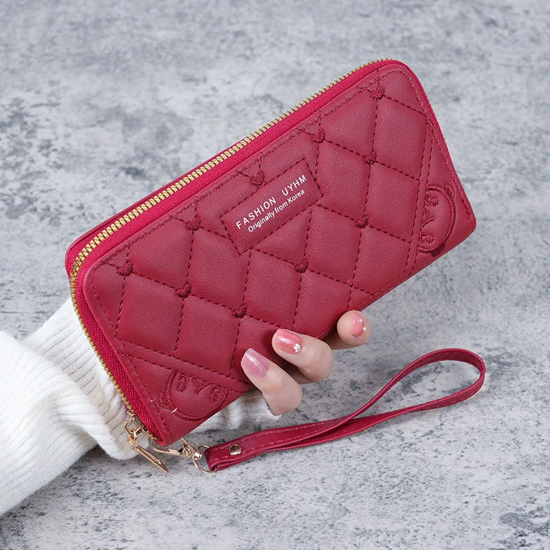Women Zipper Purse Wallets Fashion Heart Female Solid Color PU Leather Coin Purses Ladies Long Wristband Card Holder Clutch Bag