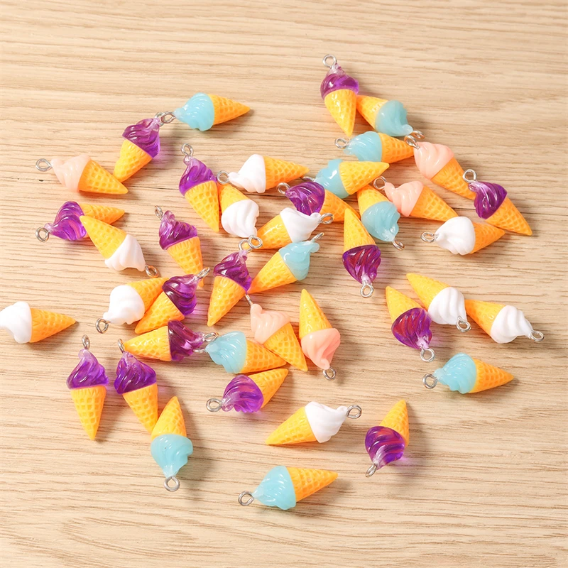 10 Stück 10x26mm Bunte Harz-Eiscreme-Anhänger für Schmuckherstellung, Halsketten, Ohrringe, Armbänder, DIY-Bastelarbeiten, Geschenke – Detail 5