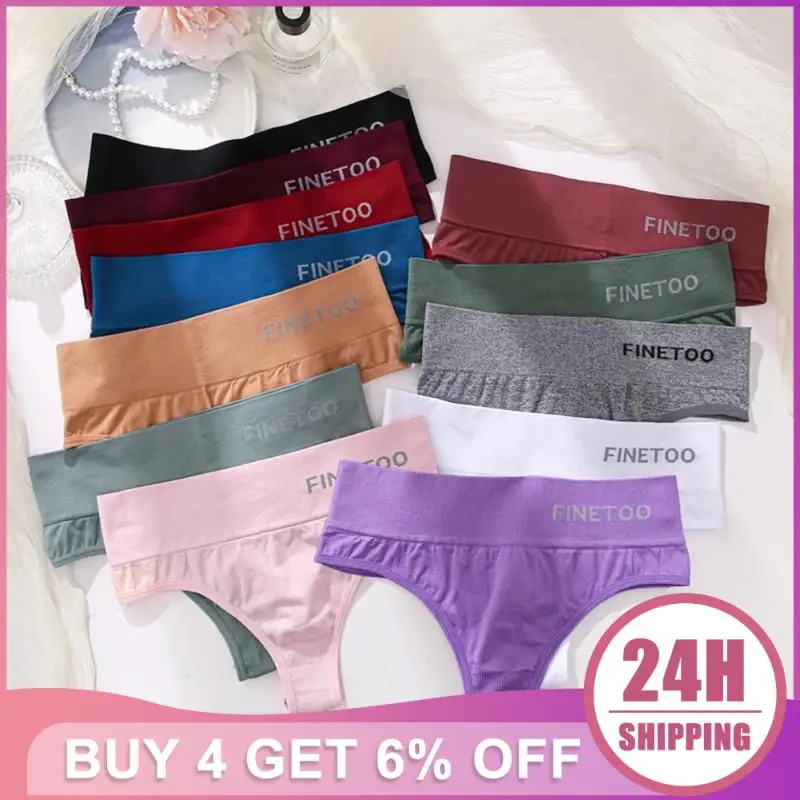 New Cotton Ladies Panties Mid Waist Sports Breathable Thong Brief Seamless High Elastic Underwear Women's Underpants