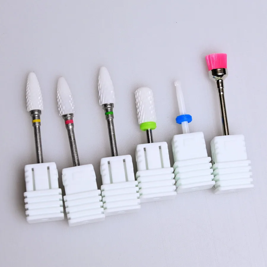 Juego de 6 piezas de brocas de cerámica para uñas, brocas cortadoras para máquina perforadora de uñas