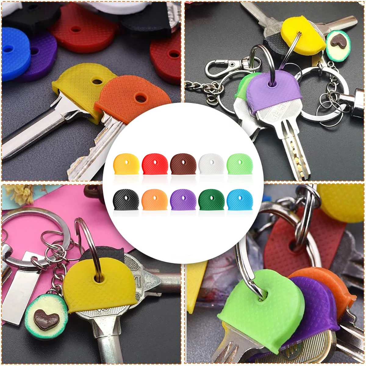 10pcs Colored Key Caps Covers Soft Rubber Identifiers Protector Organizer Labels Silicone Toppers Accessories - Detail 1