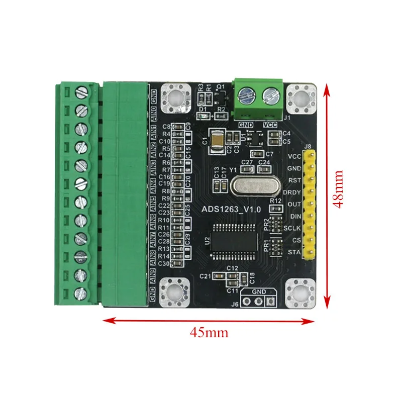ADS1263 10-Channel 32/24-Bit ADC Module, 38kSPS Precision Low-Speed Data Acquisition Converter Module