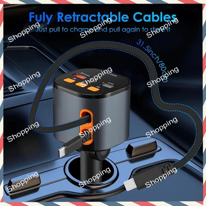 

M20K Retractable Car Charger, Bluetooth FM Transmitter Adapter, Handsfree Call Car Charger, 5-In-1 Fast Car Phone Charger