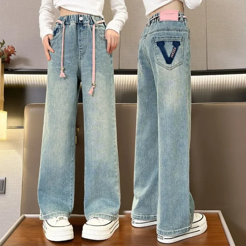 Girls' Loose Fitting Fashionable Wide Leg Pants Fashionable Jeans