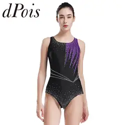 Womens Rhythmic Gymnastics Leotard Sleeveless Acrobatics Jumpsuit Femme Shiny Gymnastic Bodysuit Competition Performance Costume