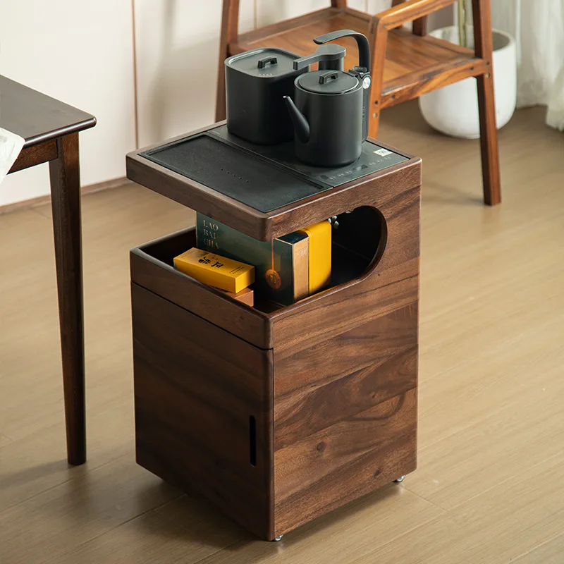 New Chinese tea cabinet ebony movable small kettle integrated tea table