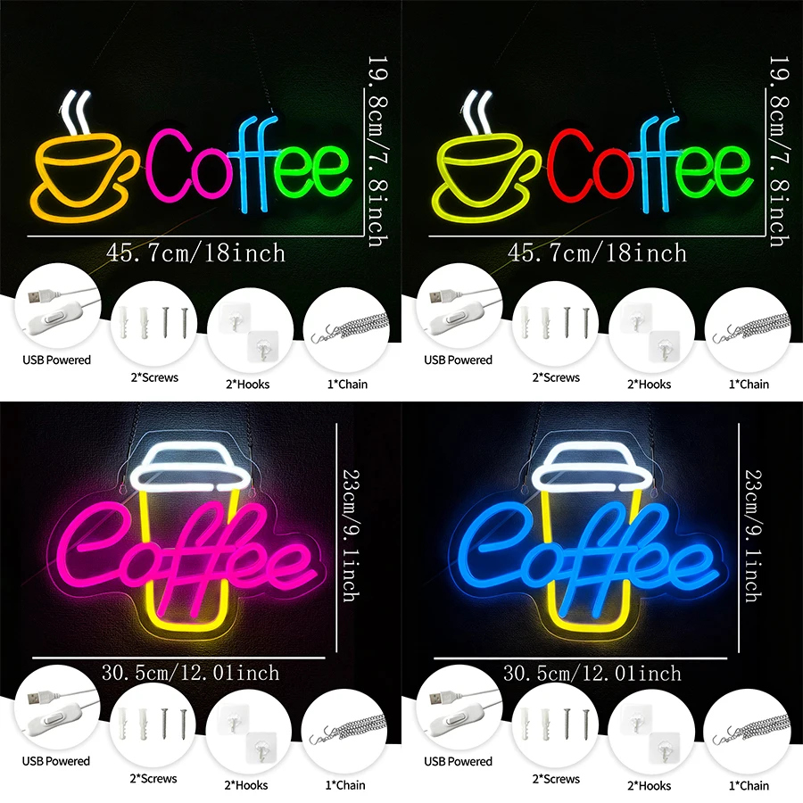 Coffee Led Neon Sign, Coffee Cup Icon Business Signboard, Coffee Shop, Restaurant, Station Store Decor, Coffee Lovers' Gifts.