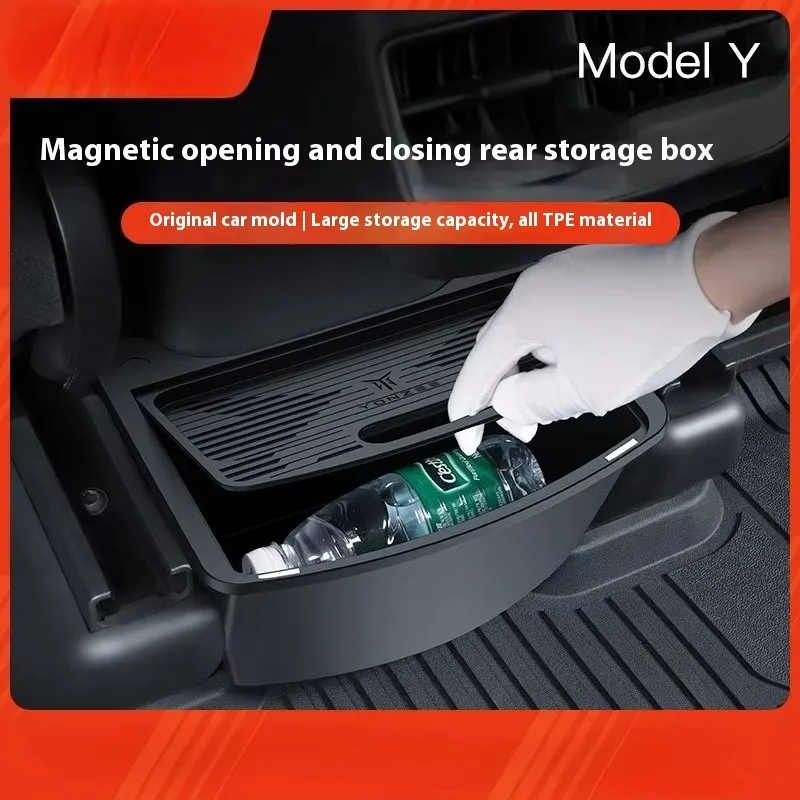 

For Tesla Model Y 2021-2025 Juniper Magnetic Suction Back Row Intermediate Storage Box For Tesla Storage Box Car Accessories