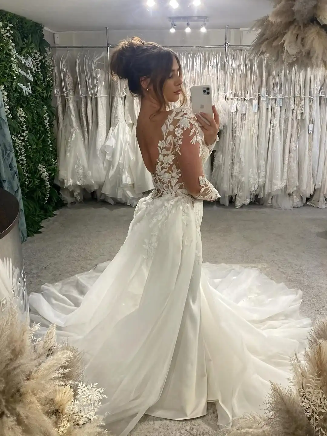 Свадебные платья с длинными рукавами и кружевной аппликацией по индивидуальному заказу со съемным шлейфом для невесты 2026 Свадебные платья с часовней