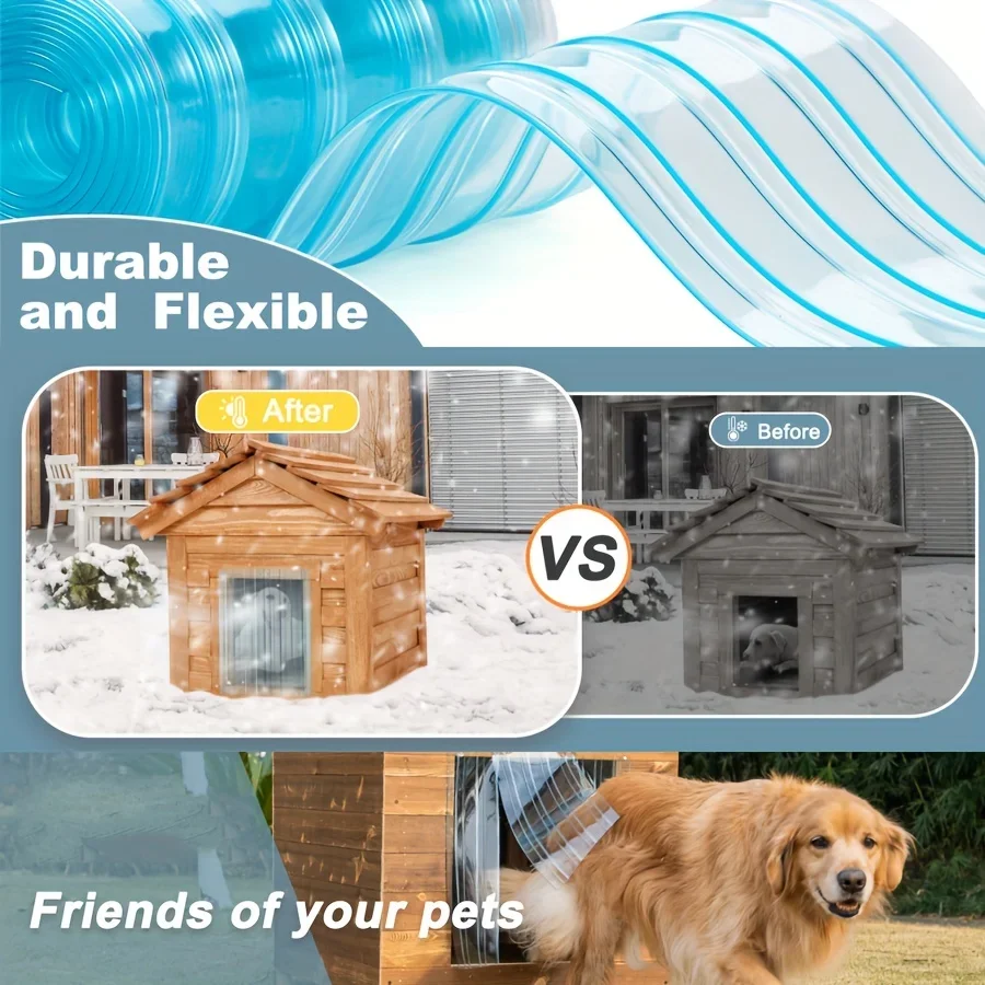Haustier-PVC-Türvorhang, zuschneidbar, Hundetürklappe für DIY-Hundehütten, wasserdicht, Winter-Haustierzubehör, transparente Isoliervorhänge – Detail 7
