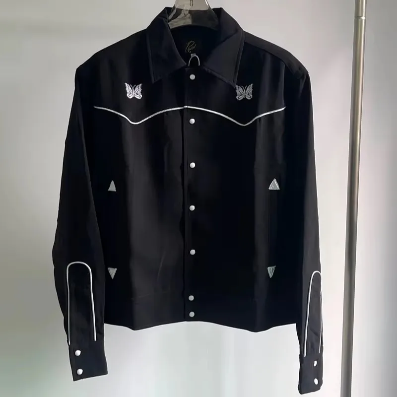 

2025ss Butterfly Embroidery AWGE White Stripe Track Jacket Men Women Top Quality Black Jacket Inside Tags