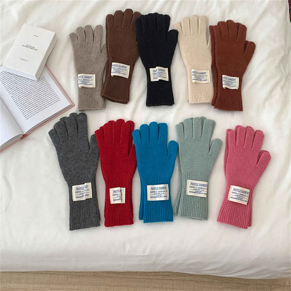 Women's Pure Color Knitted Woolen Gloves Winter Windbreaks Student Riding Split Finger Thick Warm Gloves Couple Christmas Gifts