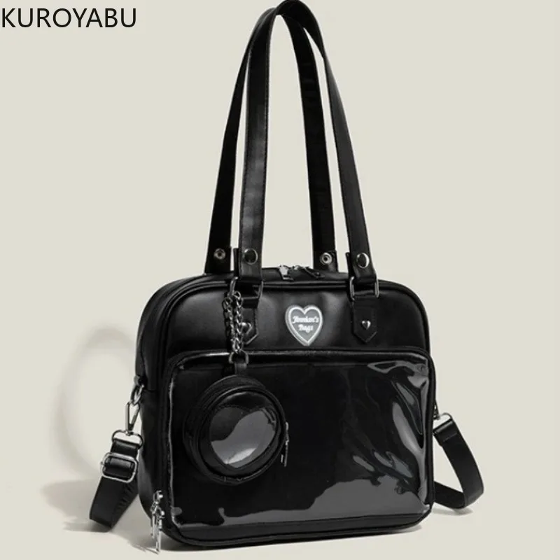 Tas bahu wanita kulit PU transparan tas Y2k Jepang tas tangan tas Tote JK tas selempang gaya Preppy kasual Chic