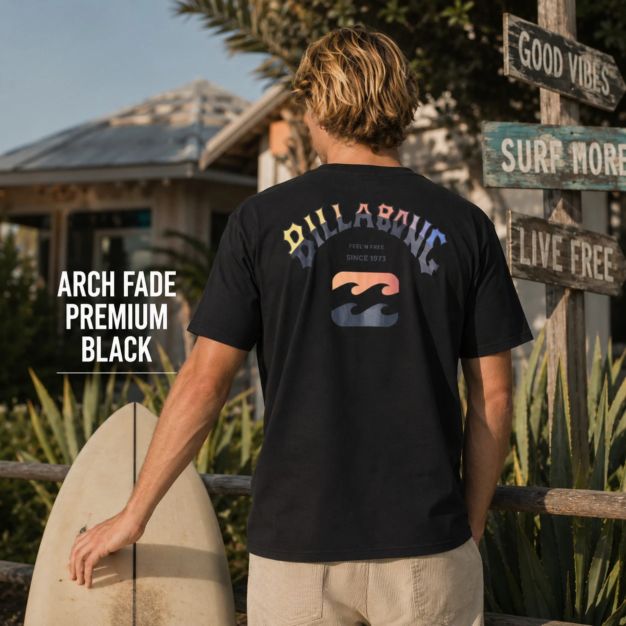 Billabong Feel Free Surf Beach Sunset Graphic Tee T Shirt Men's Women's Unisex Cotton Retro Edgy Cool Oversized Short Sleeve Top