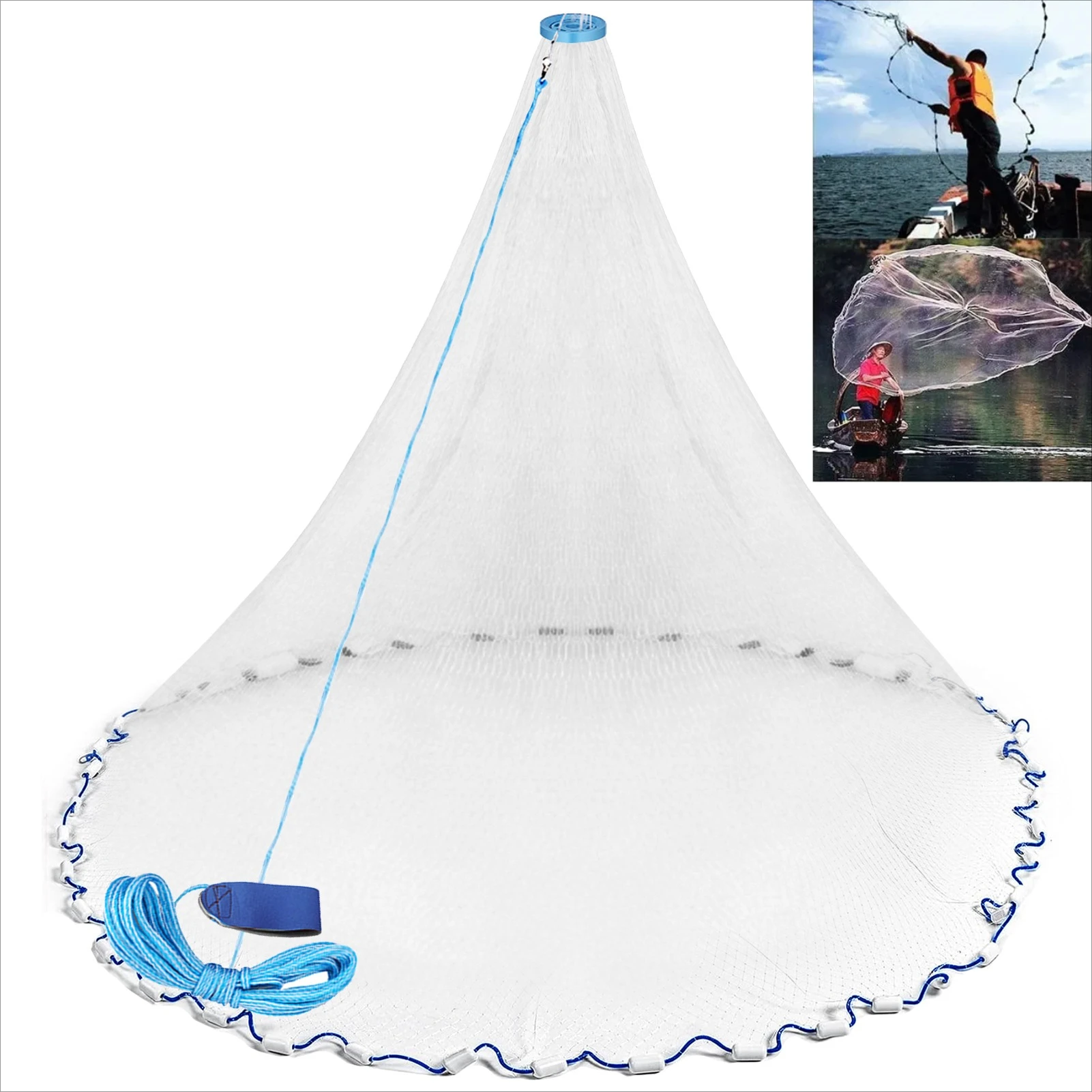 Red fundida americana, malla de 3/8 "para agua dulce y salada, redes de pesca con radio de 3/4/5/6/8 pies con plomos de hierro recubiertos de plástico