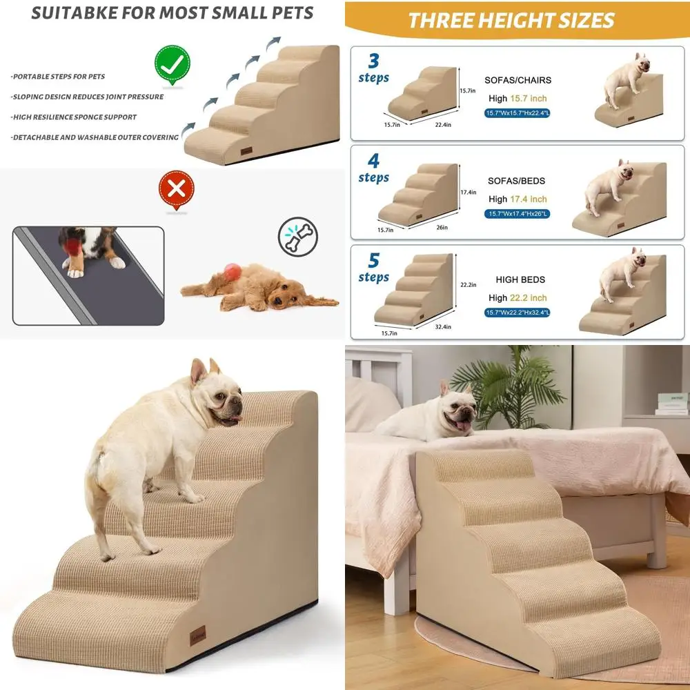

Pet Stair Ramp for High Beds, Non-Slip Steps for Small Dogs and Cats, 22.2 Height, Khaki