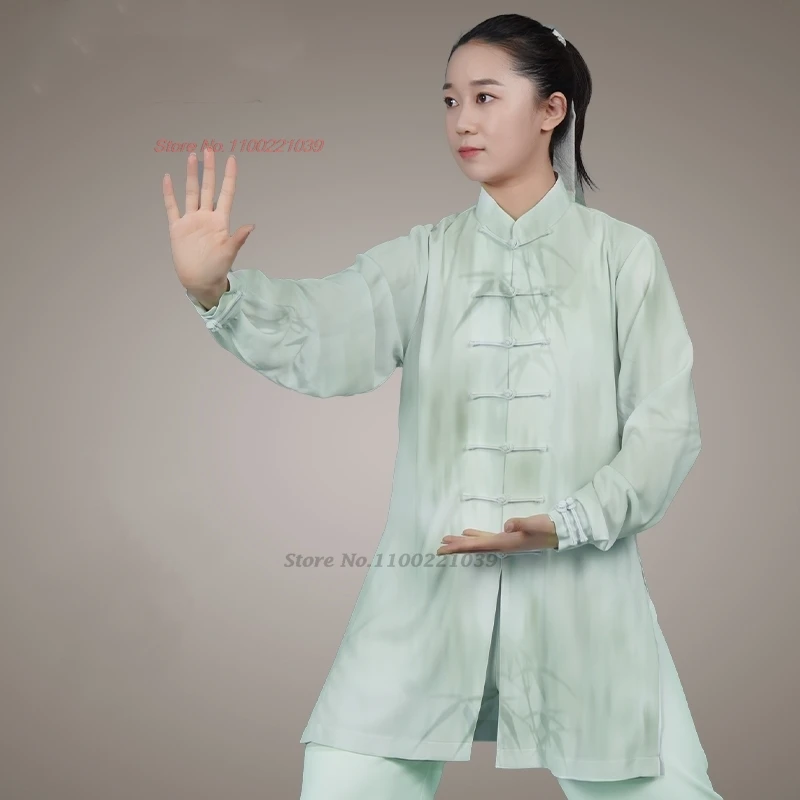 

2025 китайская одежда для боевых искусств кунг-фу тай-чи, традиционный бамбуковый принт, тай-чи, тренировочный комплект для занятий спортом на открытом воздухе