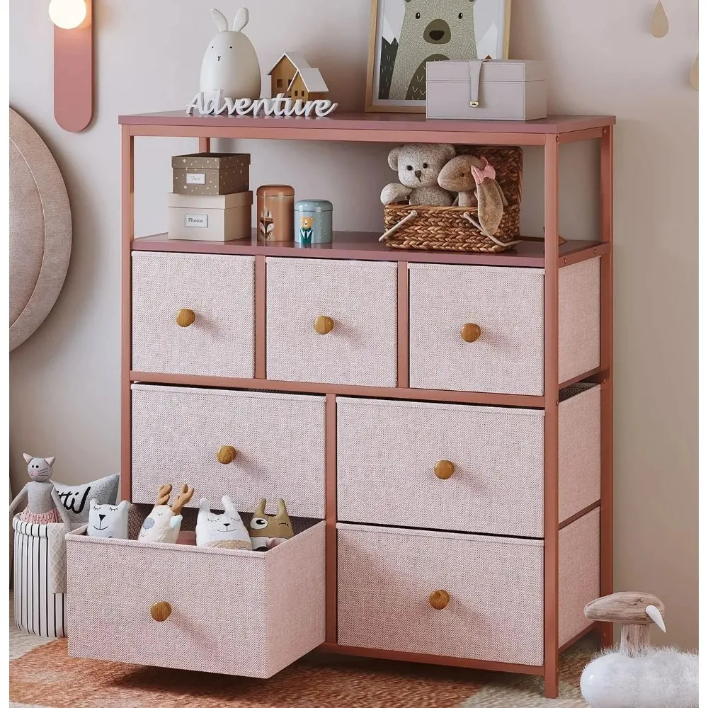 

Pink Dresser for Bedroomwith 7 Drawers and 2 Shelves,Dressers & Chests of Drawers for Girls Bedroom, Closets