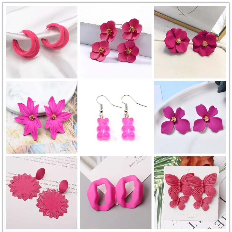 Gorgeous Rose Red Color Flower Bear Butterfly Drop Earrings for Women New Summer Geometric boucle d\'oreille Cute Wedding Jewelry