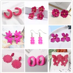 Gorgeous Rose Red Color Flower Bear Butterfly Drop Earrings for Women New Summer Geometric boucle d'oreille Cute Wedding Jewelry